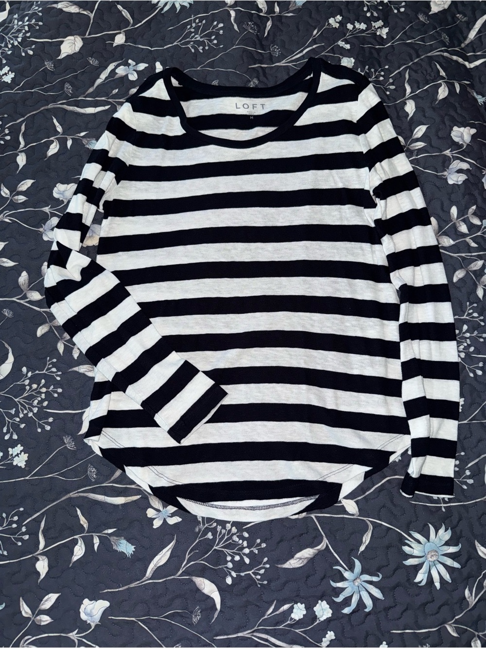 LOFT Navy & White Striped Long-Sleeve Top